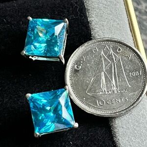 Blue Radiance 8mm Aqua Square stud Earrings